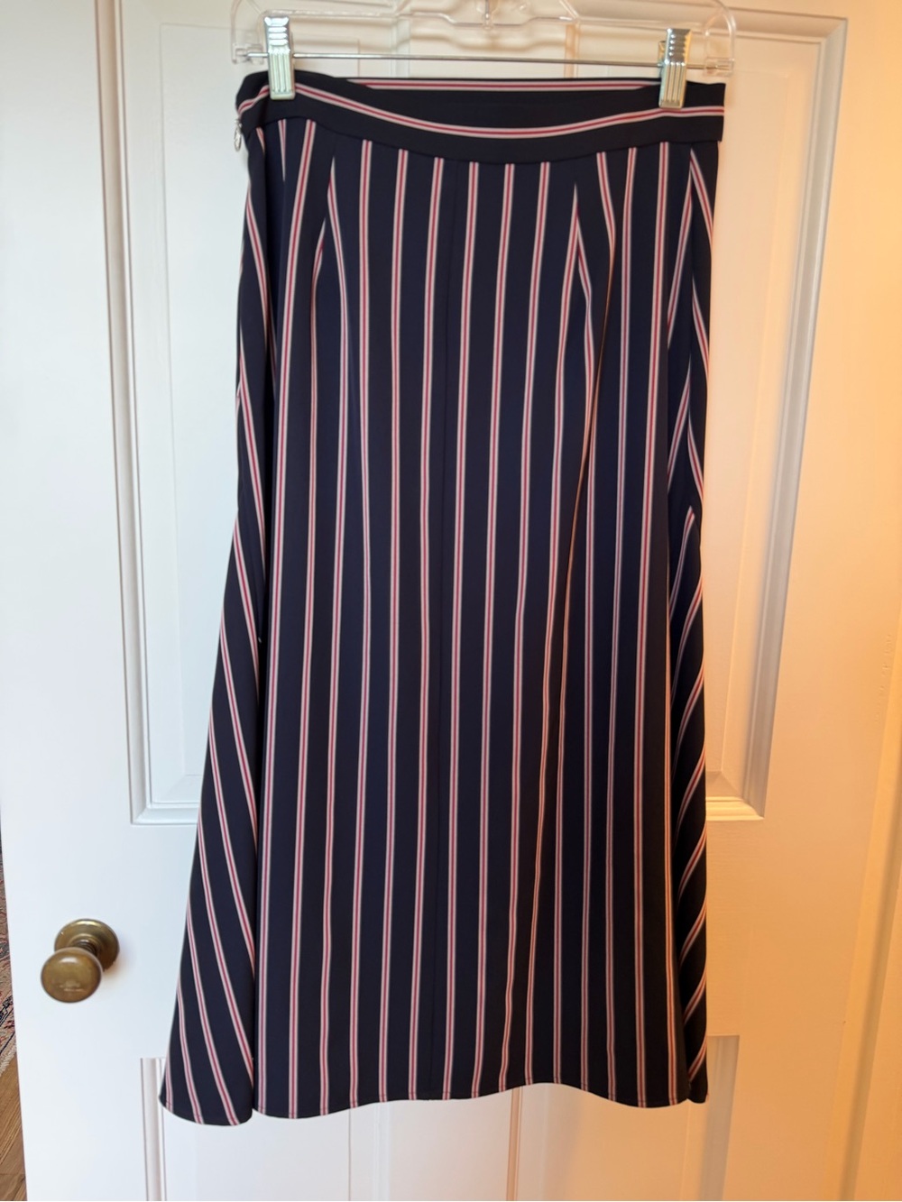 TOMMY HILFIGER Navy and Pink Vertical Stripe A-Line midi skirt size 2